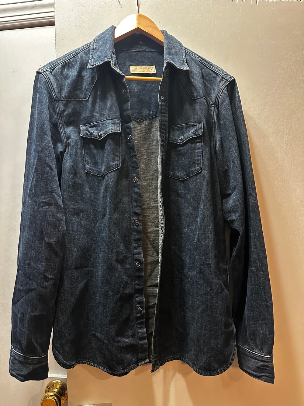 All Saints Dark Wash Denim Western Shirt